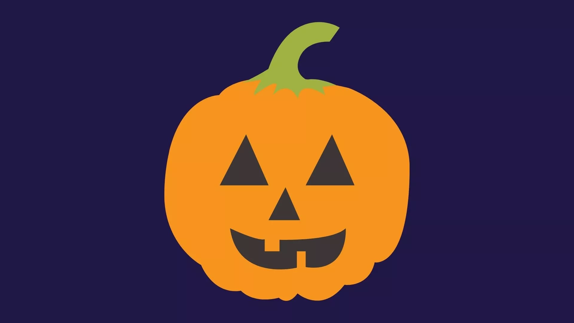 Dark blue background with an illustration of a jack-o-lantern in the foreground